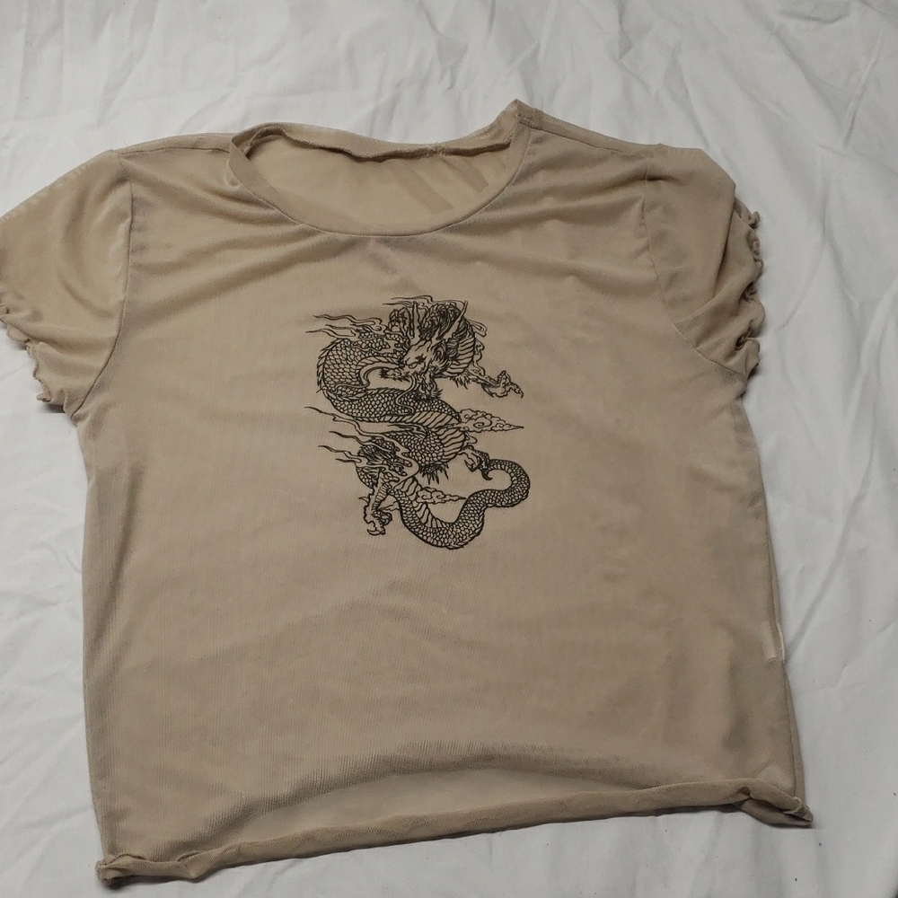 Beige Dragon Print Women's Top